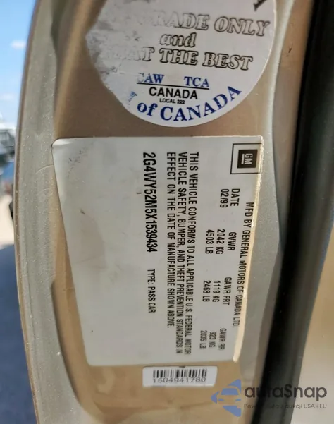 1999 Buick Century Limited from USA, damaged, VIN 2G4WY52M5X1539434